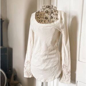 Thermal Knit Top With Crochet Sleeves-NWOT